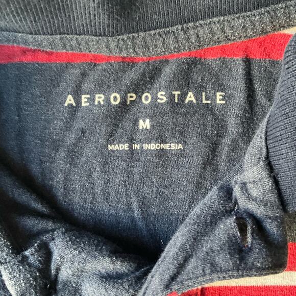 Aeropostale Men’s Short Sleeve Polo Shirt Size M, Blue Red Stripes - Picture 6 of 7